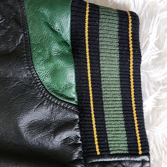 Carl Banks G 3  Green Bay Packers Black and Green Leather Jacket - Picture 8 of 14